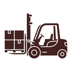 Brown forklift truck lifting pallet with boxes on white background vector