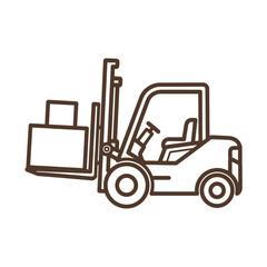 Brown outline forklift lifting a box on white background truck vehicle