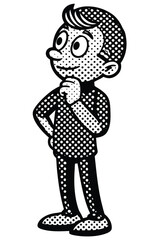 Retro Cartoon Boy Thinking Vector Illustration