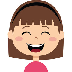 Joyful Young Girl With Brown Hair And Pink Top Laughing With Eyes Closed On A White Background And Transparent Background With Simple Flat Design Style