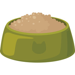 Green Pet Food Bowl Filled With Dry Kibble Showing A Cat Silhouette On The Side On A Transparent Background