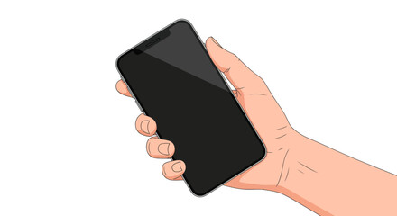 Illustration of a hand holding a smartphone with blank screen perfect for application mockups