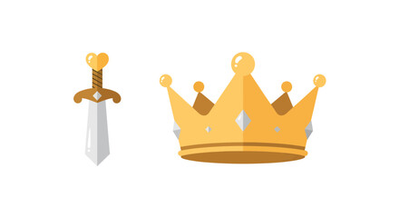 Illustrative flat design showcasing golden crown alongside a stylized sword icon