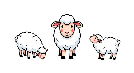 Illustrative group of cartoon sheep against a blank background showcasing a gentle and adorable