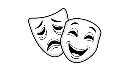 Illustrative portrayal of contrasting emotions through theatrical masks in black and white