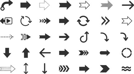 Horizontal row of five solid black chevron arrows, representing directional pointer, forward movement, and abstract speed symbols.