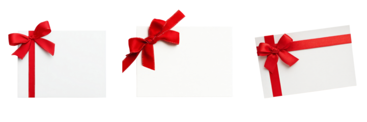Elegant gift cards with red ribbons transparent background celebratory theme isolated view