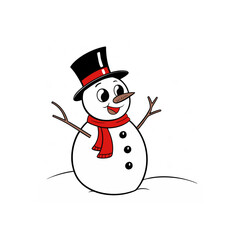 Happy cartoon snowman wearing a top hat and red scarf silhouette
