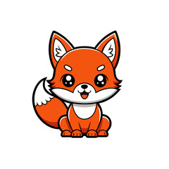 Adorable orange fox with big eyes and fluffy tail silhouette
