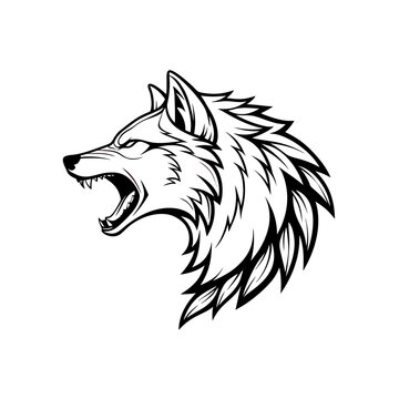 Fierce wolf head roaring aggressively with sharp teeth silhouette