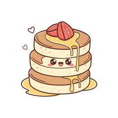 Cute kawaii pancake stack with strawberries and syrup silhouette