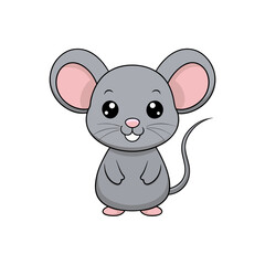 Cute cartoon grey mouse with big ears and happy smile silhouette