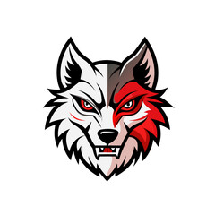 Fierce wolf head with red and white markings silhouette