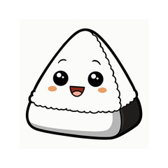 Cute kawaii onigiri rice ball character with happy face silhouette