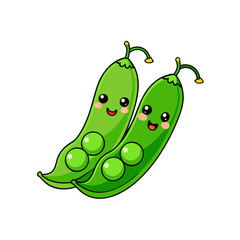 Two happy cartoon peas in a pod with cute faces silhouette