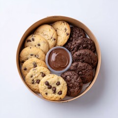 Delicious cookies, a mix of chocolate chip and chocolate, with a chocolate spread in the center.