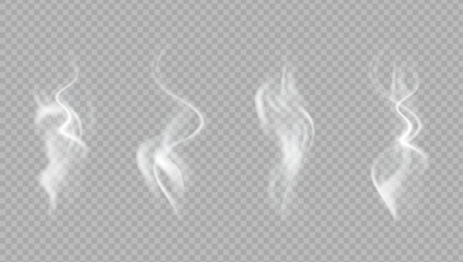 Realistic steam or smoke on hot tea, coffee, food. PNG Stock royalty free.