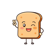 Happy winking bread slice character making peace sign silhouette