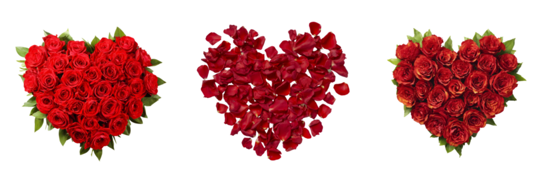 Romantic rose hearts arrangement floral design transparent background love theme - Powered by Adobe