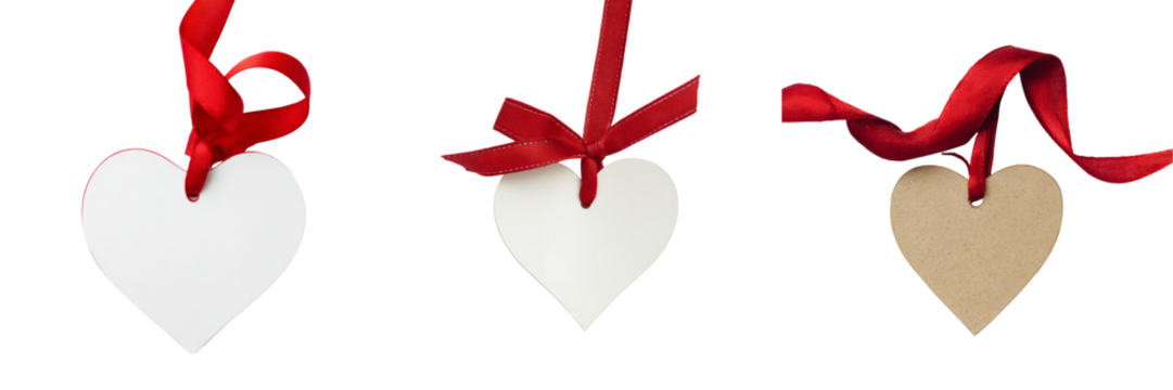 Hanging heart tags for crafts studio display transparent background creative environment