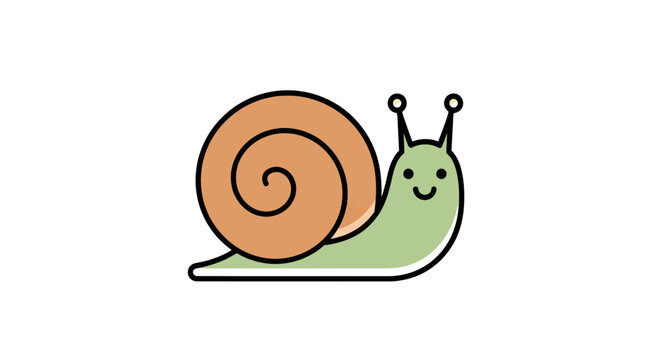 Cartoon illustration featuring a smiling snail with a light brown shell on white background