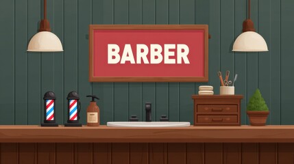 Cozy Barber Shop Interior with Traditional Decor and Vintage Accessories for a Unique Grooming Experience