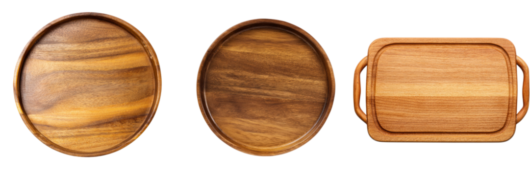 Elegant wooden serving trays on transparent background minimalist design high quality