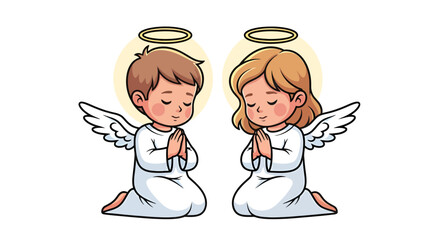 Fototapeta premium Charming illustration featuring two adorable praying angels in a serene and peaceful posture