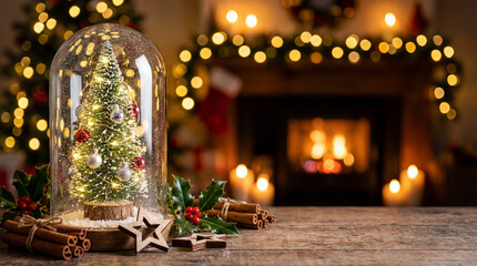 Merry Christmas and happy new year concept, Close up, Elegant Christmas tree in glass jar decoration