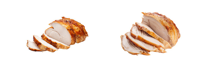 Sliced roast chicken with transparent background food photography culinary art studio