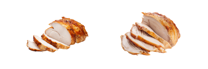 Sliced roast chicken with transparent background food photography culinary art studio