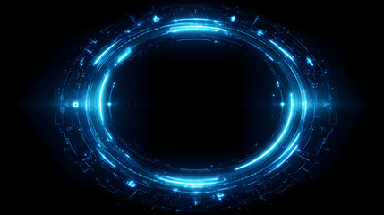 Futuristic glowing digital circle frame with neon lights for technology design