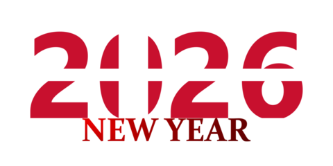 Happy New Year 2026 typography with the Danish flag design on a white background.