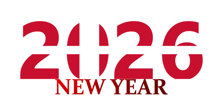 Happy New Year 2026 typography with the Danish flag design on a white background.