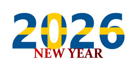 The year 2026 depicted with the colors and pattern of the Swedish flag, with 'New Year' text below.