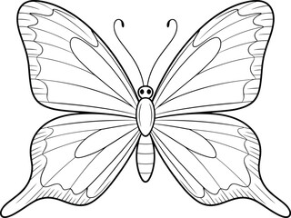 PrintElegant butterfly line art illustration with detailed symmetrical wings, clean outline drawing perfect for coloring pages, nature artwork, and creative design projects