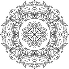 PrintElegant intricate mandala design with detailed ornamental patterns, symmetrical floral elements, decorative line art perfect for meditation coloring pages and artistic projects