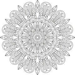 PrintIntricate decorative mandala design featuring symmetrical floral patterns, detailed ornamental line art perfect for coloring pages, meditation artwork, and creative design projects