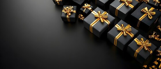 Black gift boxes on dark background.