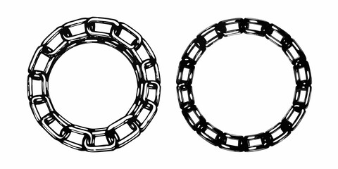 Two chain circle frames in black and white sketch style