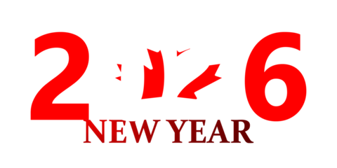 Happy New Year 2016 greeting with a Canadian maple leaf design on a white background.