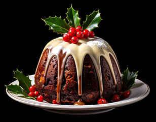 Christmas pudding isolated on black background