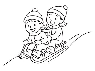 Children's winter coloring book on transparent background 