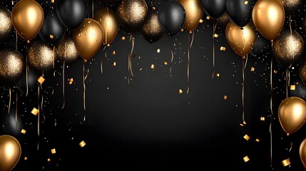 Black and gold balloons with confetti.