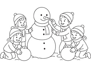 Children's winter coloring book on transparent background 