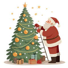 Fototapeta premium Merry Christmas Santa Claus with gifts and tree illustration