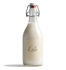 Bouteille en verre de k&eacute;fir de lait ferment&eacute; avec grains, sur un fond transparent