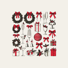 Christmas elements and decorations icon set vector illustration