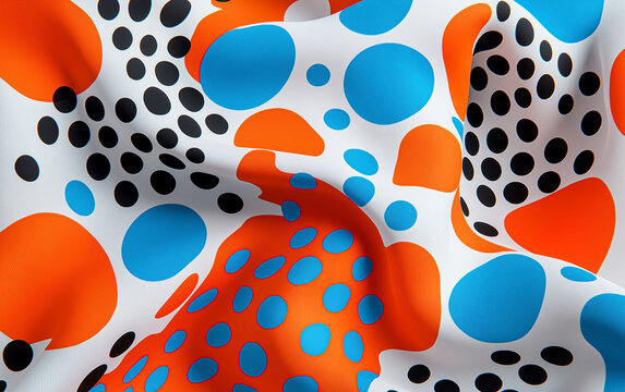 Abstract orange blue black polka dot fabric textile design texture