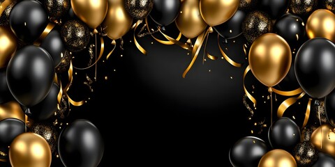Black and gold balloons background.